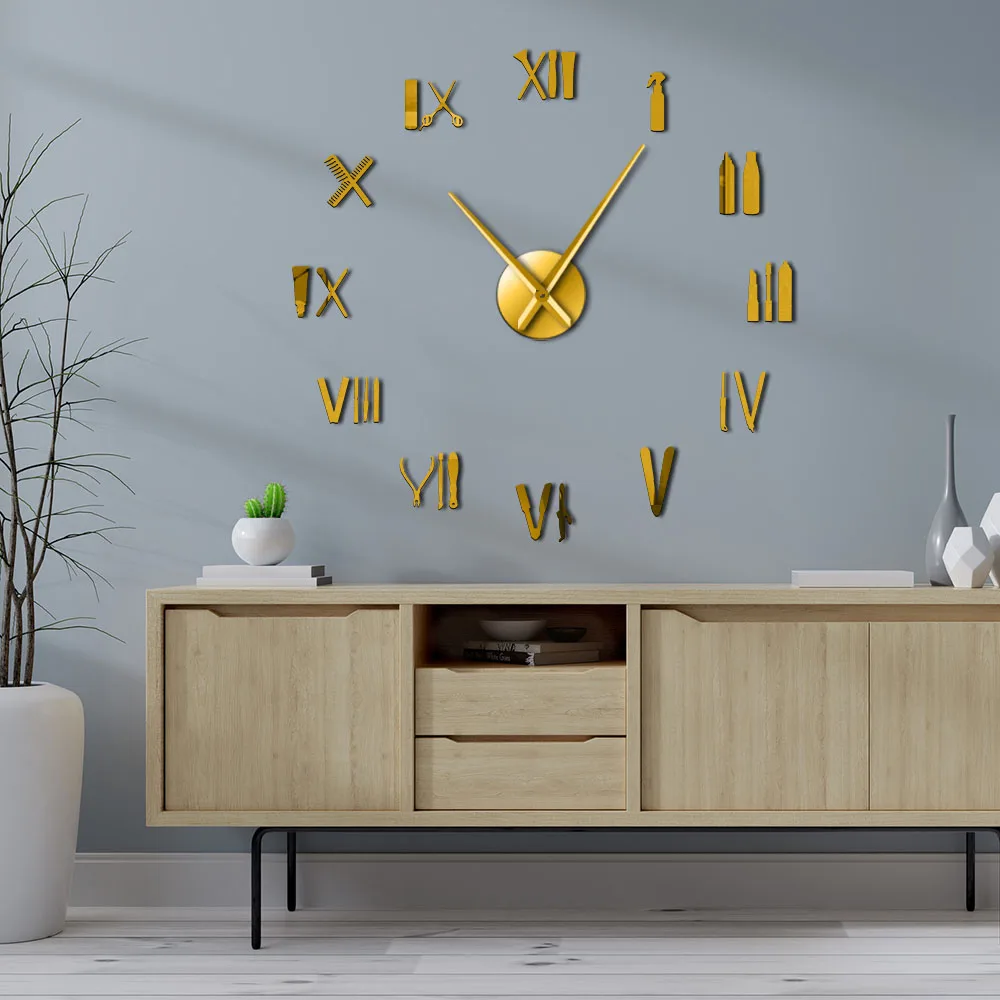 

Barber Tools Fashion Hairdressing Wall Clock Barber Shop DIY Large Decor Frameless Wall Clock Room Decoration