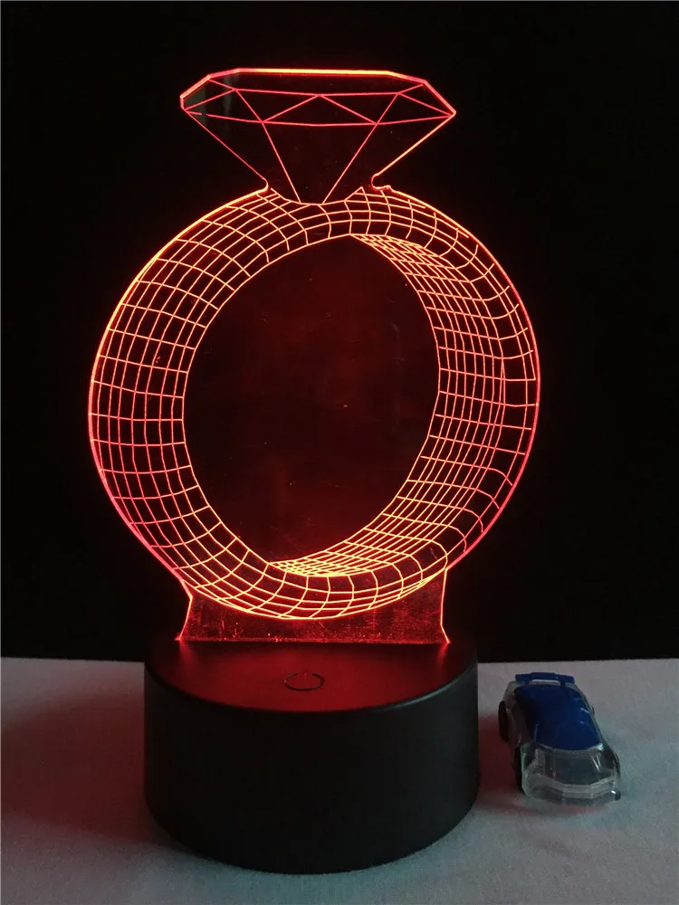 Ромбовидное кольцо форма 3D иллюзия ночник USB RGB цвета Изменение сенсорный стол