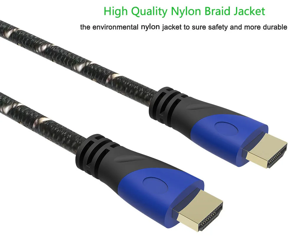 Нейлоновая оплетка кабеля HDMI 0,5 HDMI кабель 1 м 1,5 м 1,8 м 3 м 5 м 10 м кабель HDMI 1080P 3D для PS4 Xbox проектор HD ЖК-дисплей Apple ТВ портативных ПК компьютер