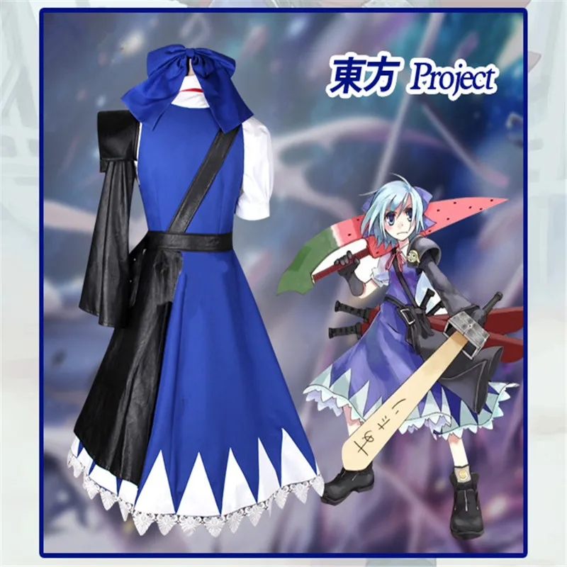 Аниме Touhou проект воплощение алый дьявол Cirno голубое платье униформа костюмы для