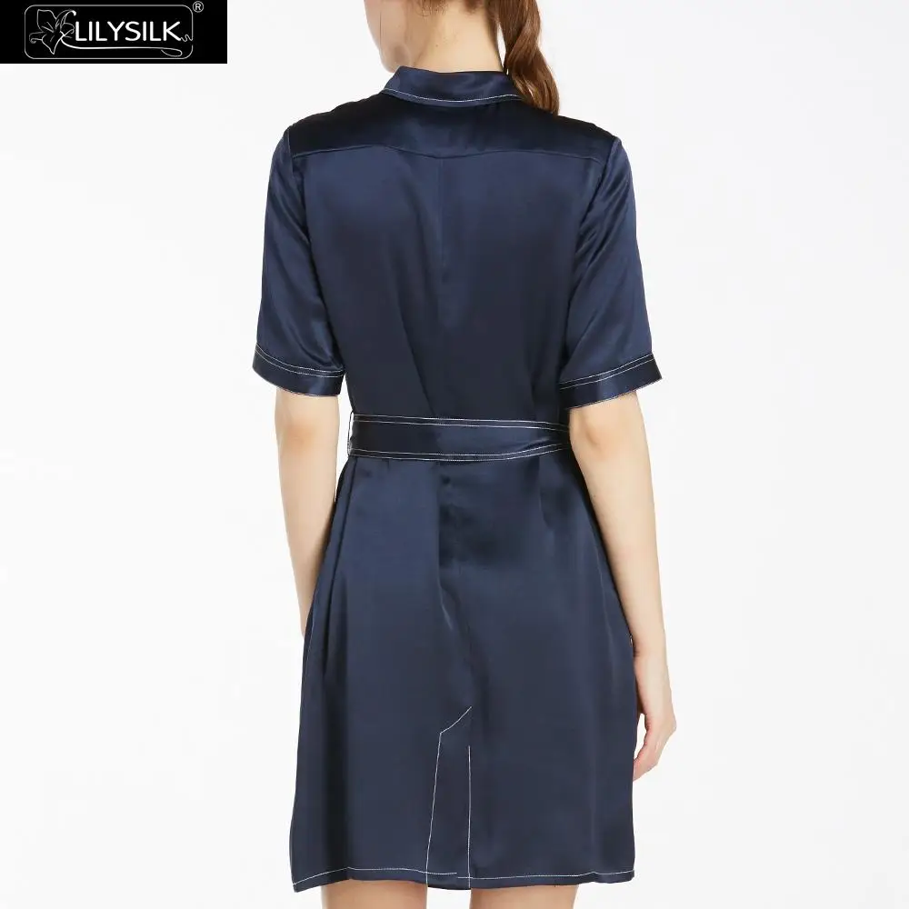 LILYSILK платье женская одежда шелк короткий рукав половина Placket летняя Бесплатная
