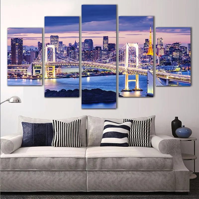 Бесплатная доставка 5 шт. обои Токийский залив картина маслом на холсте Картина