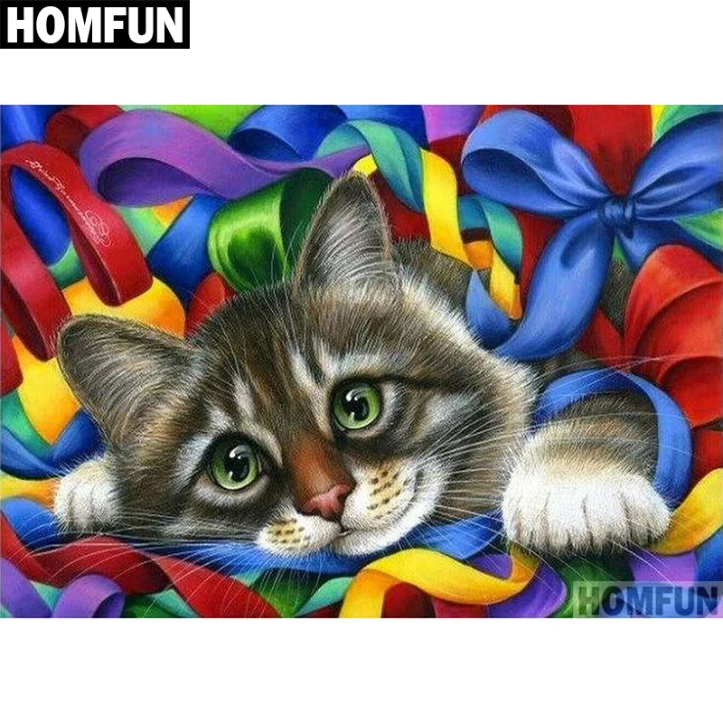 Картина для алмазной вышивки кошка HOMFUN алмазная живопись сделай сам с полными