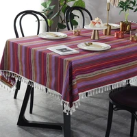 cfen as quality bohemian dining tablecloth colour cotton stripe print table cloth tassels home kitchen banquet table cover 1pc