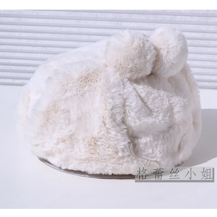 

Faux fur faux rabbit fur beige all-match lei feng cap ear wool female winter thermal thickening