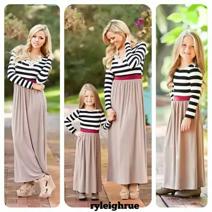 

2018 Mommy and me family matching mother daughter dresses clothes striped mom and daughter dress kids parent child outfits