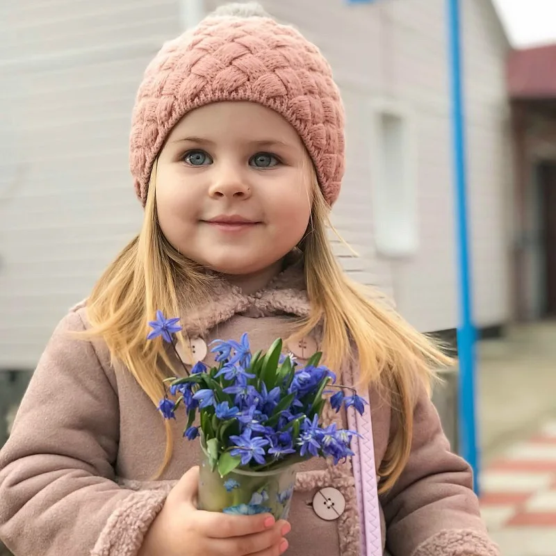 Зимняя шапка для девочек вязаная с помпоном детей шапки вязаные детские шляпы |