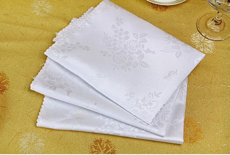 10 шт./лот Полиэстеровые белые жаккардовые складные Цветочные ротовые салфетки из