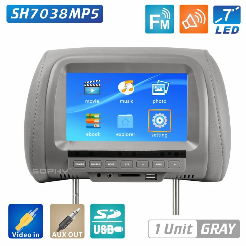 USB Function Gray 7 дюймов TFT светодиодный цифровой экран подголовник автомобиля монитор Серый Черный Бежевый Цвета 2-полосная вход автомобильный монитор подголовника - Цвет: USB Function Gray