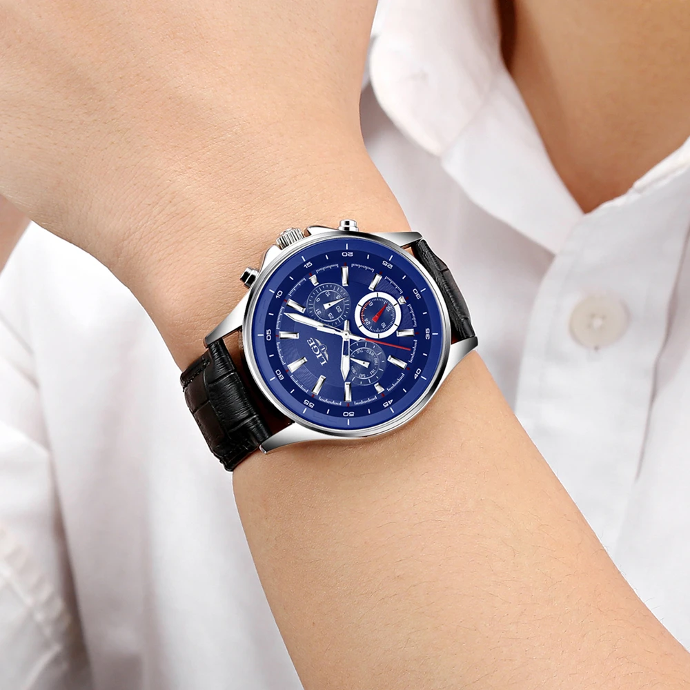 LIGE брендовые популярные мужские наручные часы кварцевые кожаные