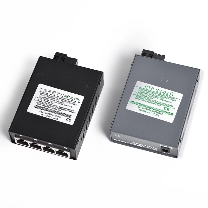 1Pair Gigabit Fiber Optic Media Converter Netlink Singlemode 1 CH*SC 4 CH*RJ45 Transceiver | Мобильные телефоны и