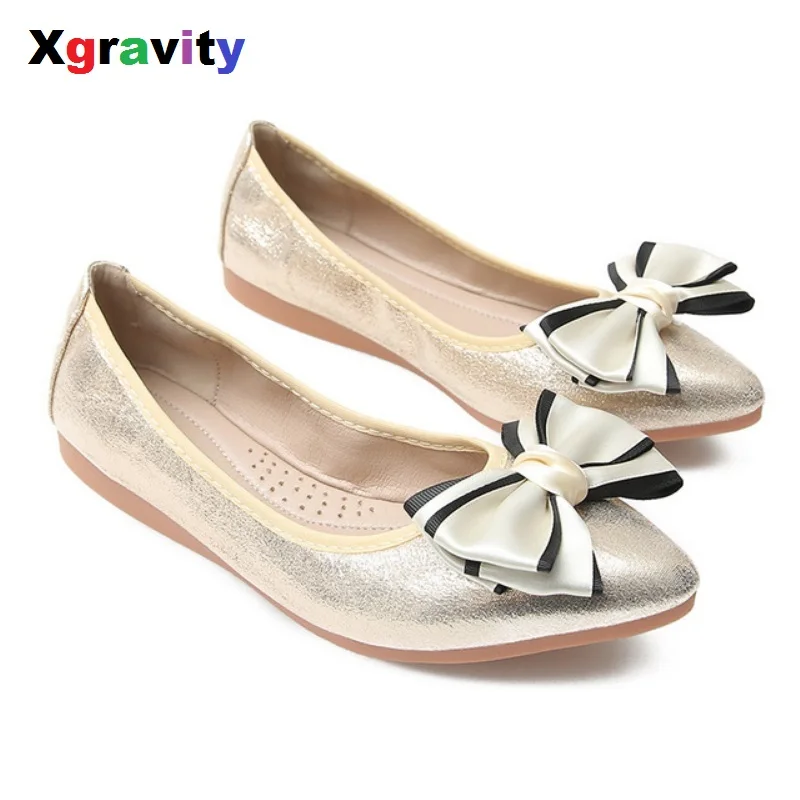 

Xgravity 2023 New Woman Flat Shoes Folded Mix Color Lady Fashion Butterfly Knot Design Flats Ladies Foldable Egg Rolling A160