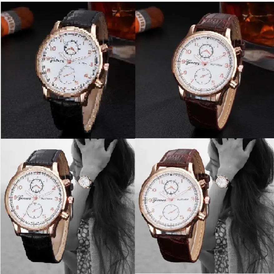 

The latest fashion men's retro design PU leather strap quartz movement watch stainless steel alloy analog round watch #W