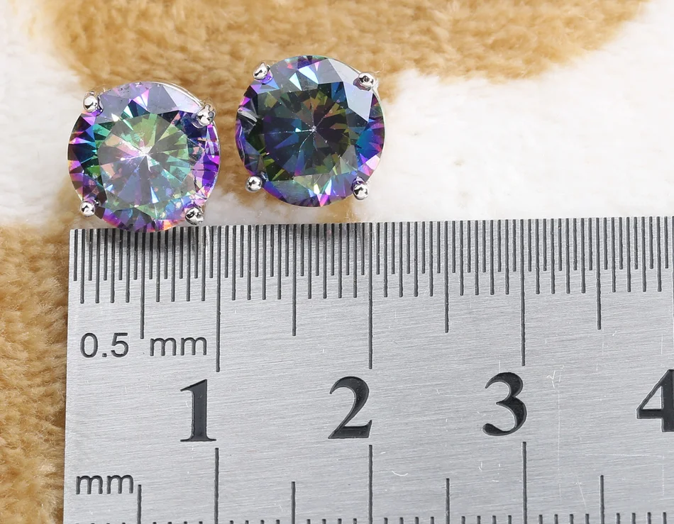 

Nice Multi-Color Rainbow Stone 10*10mm Semi-precious Silver Cool For Womens Stud Earrings ED0015