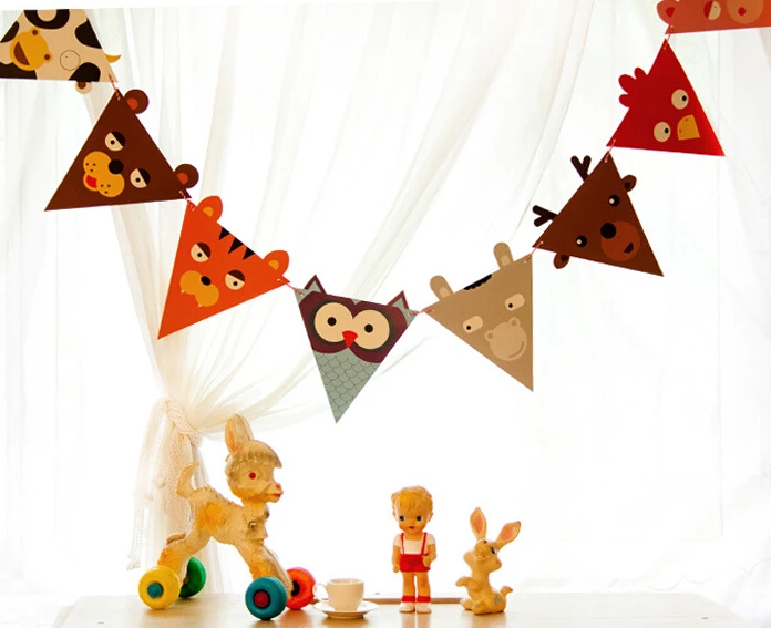 Гирлянда с милыми мультяшными животными и флажками праздничные принадлежности