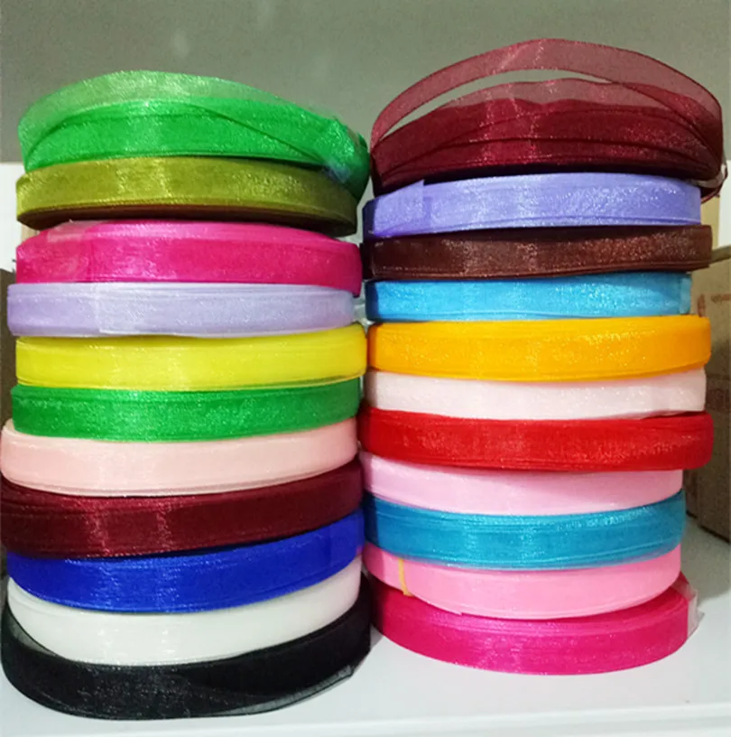 50 ярдов ширина 10 мм 18 цветов органза пряжа с лентой Свадебная вечеринка головная повязка Пригласительные открытки упаковочные материалы для подарков Лента Сделай Сам #