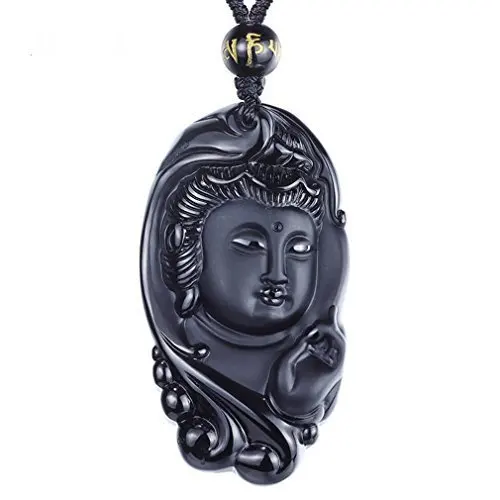 Ювелирные изделия Koraba ручной работы из натурального обсидиана Bodhisattva Kwan Yin Guan