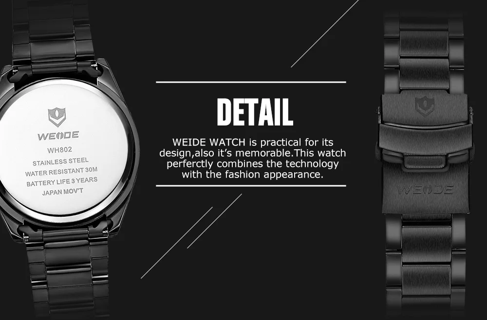 WEIDE Брендовые мужские часы Роскошные Спортивные кварцевые 30 м водонепроницаемые мужские часы браслет из нержавеющей стали наручные часы Relojes Прямая поставка