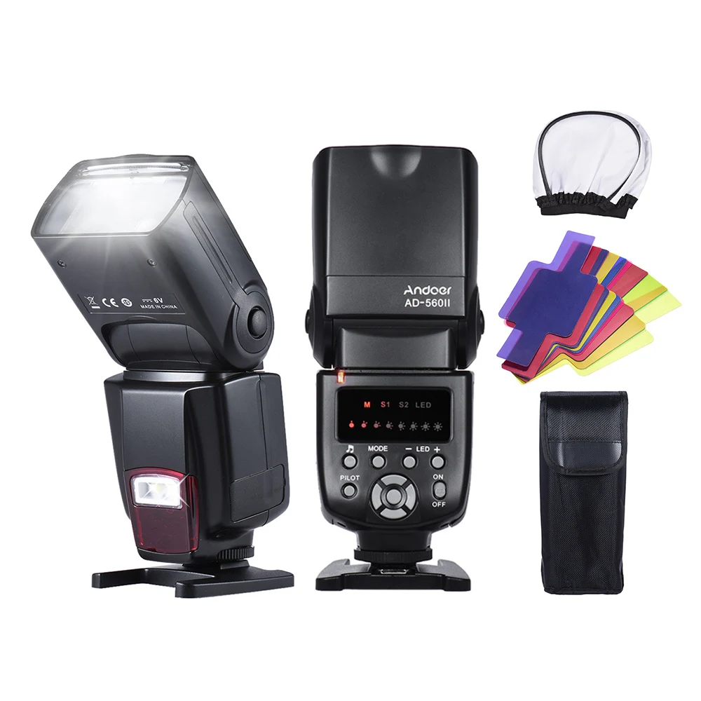 Andoer AD-560II Pro Camera Speedlite Flash GN50 w Adjustable LED Fill Light with Color Filters Diffuser for Canon/Nikon DSLR