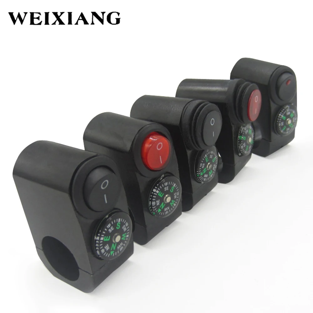 

22mm Motorcycle ATV Handlebar Switch Headlight Hazard Brake Fog Light ON OFF Switches With Indicator Light Waterproof Compass