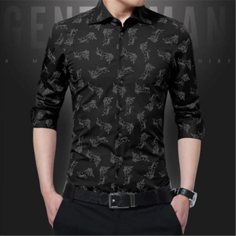 

Men Clothes 2020 Printed Shirt Men Long Sleeve Shirt Mens Turn-down Collar Mens Shirts Regular Fit