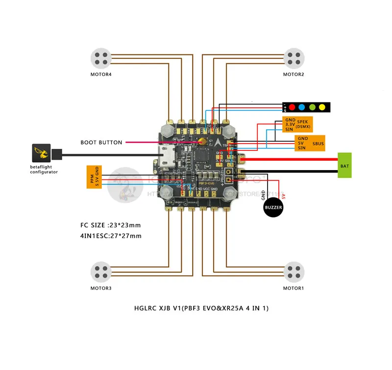 HGLRC XJB V1 Летающая башня F3 evo + 4IN1 XR25A ESC для внутреннего управления микрополетом PBF3 EVO