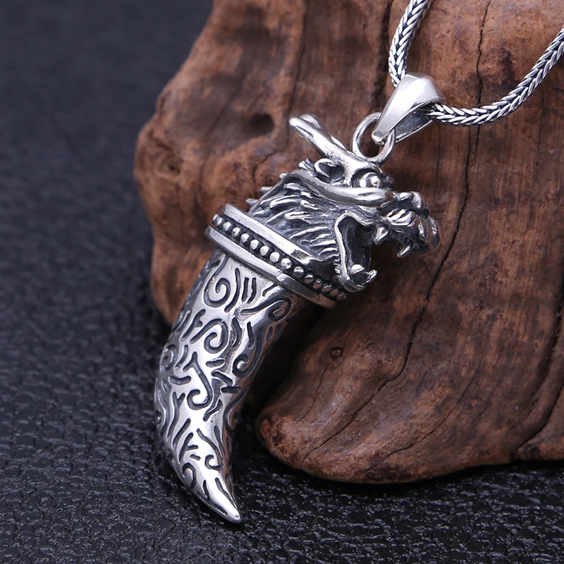 

New fashion jewelry Chinese style Dragon head 925 sterling silver pendant Charm Vintage men's fashion metal pendant