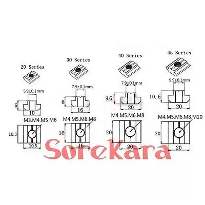 

Drop In T-Nut M4-M8 Thread For T-slot Aluminum Extrusion 4040 20*20mm