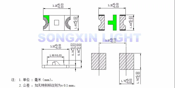 200PCS 3216 1206 Ice Blue 0.01W Super Ultra Bright SMD LED Indication smd led clear blue diodes | Электронные компоненты и