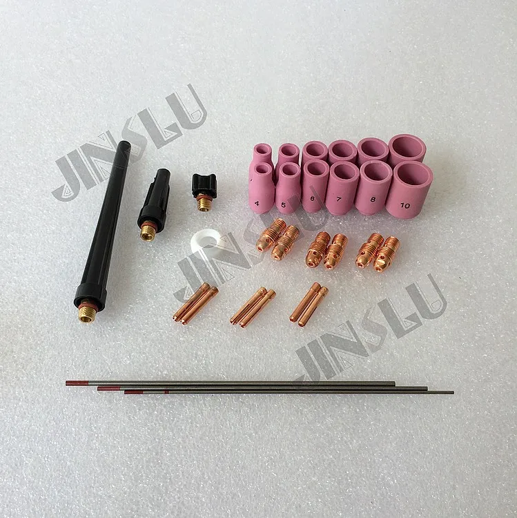 Free shipping WP9 TIG Consumables Ceramic Nozzle , Collet , Collet body , Insulator , Back cap ,Tungsten electrode 141PCS