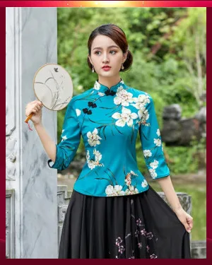 Sheng Coco 9 цветов китайские Топы Ципао Женская футболка Китай Mujer лето узор Cheongsam Китайская традиционная блуза одежда