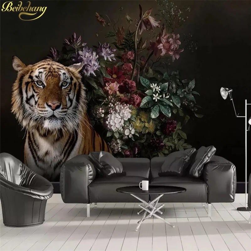 

beibehang Custom Modern minimalist lily tiger Photo Wall Paper Animal Mural Wall Papers Home Decor wallpaper Living Room Bedroom