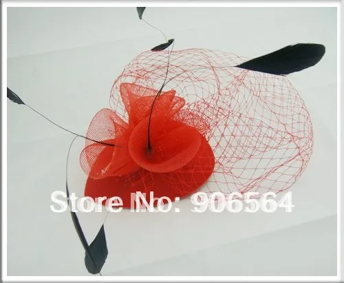 

Feather Fascinator Hats Nice Cover Face Veil Bridal Hat Good for Wedding Party Good Quality Black Red White Color Mixed 6Pcs/Lot