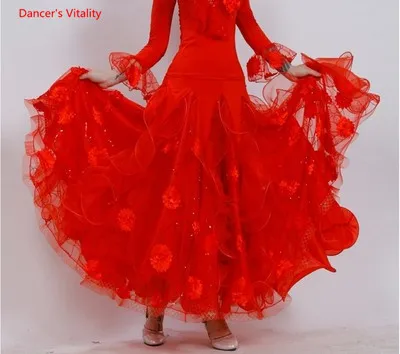 red skirt Для взрослых костюмы для бальных танцев костюм одежда с длинным рукавом Топы+ юбка большого размера 2 шт./компл. для Для женщин, латинских танцев; вальса; Танго; танцевальный костюм для выступлений - Цвет: red skirt