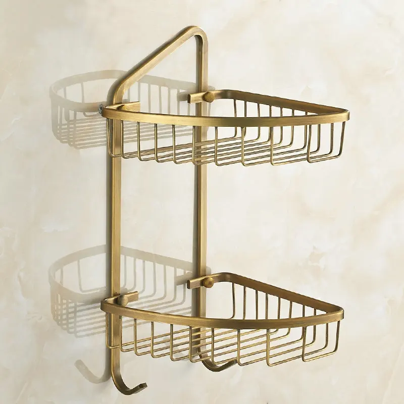 double basket only A Античный матовый медный и фарфоровый аксессуар для ванной комнаты, Полка для полотенец, держатель для полотенец, держатель для бумаги, тканевый крючок, аксессуары для ванной комнаты BS04 - Цвет: double basket only A
