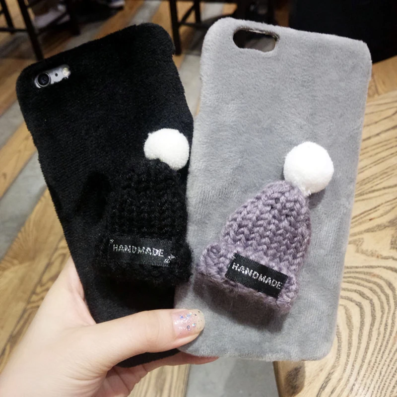 Christmas Cases For iPhone Xs Xr Max Cover 3D Knitted Hat Case X 8 Plus 7 6 6S New Year Coque |