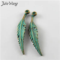 julie wang 20pcs vintage painting antique bronze leaves charm pendant finding diy bracelet necklace jewelry making accessories