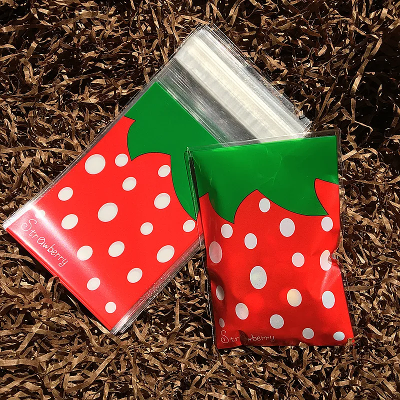 100 шт./пакет OPP пластиковый пакет милый Красный Клубничный пирог подарочные