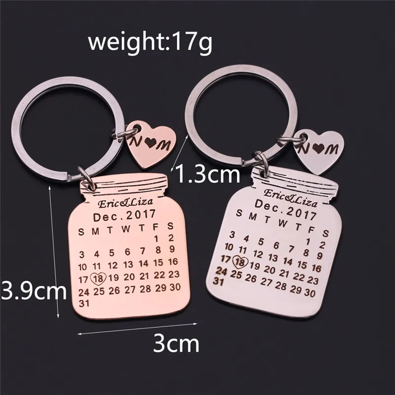 Personalized Custom Jewelry Name Date Calendar Key Chain Engrave Special Date Birthday Key Ring Wedding Anniversary Gift