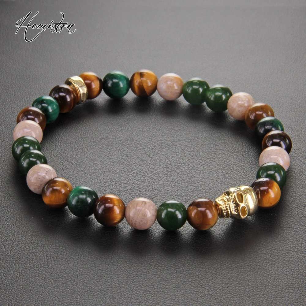 Томас красочный Материал смешивания с тигровый глаз золотой браслет черепом из