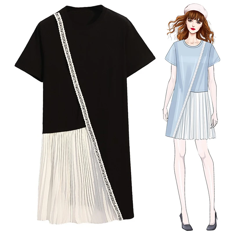 Женское кружевное платье с круглым вырезом Trytree белое плиссированное