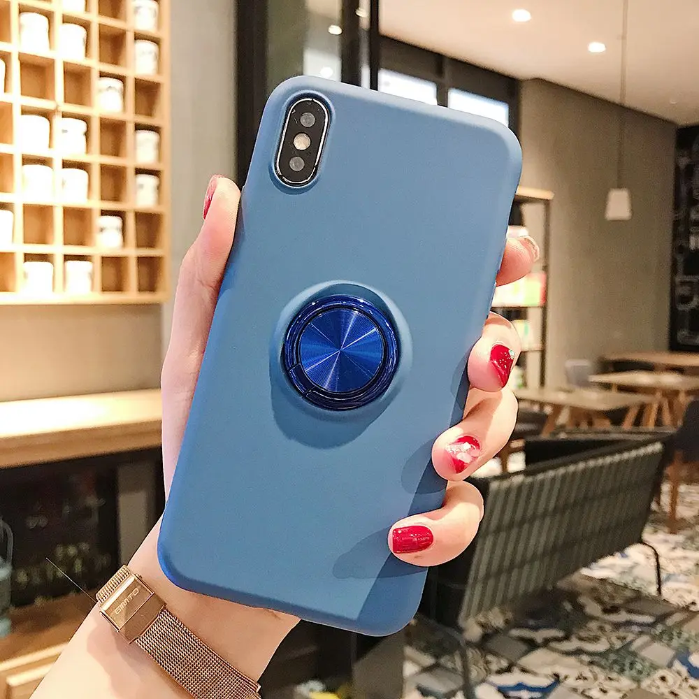 Синий Жидкое Силиконовое кольцо чехол для телефона для Xiao mi Red mi Note 7 Note 6 Pro чехол Ультратонкий Стенд мягкий чехол для Xiaomi mi A2 6X mi 9 - Цвет: Синий