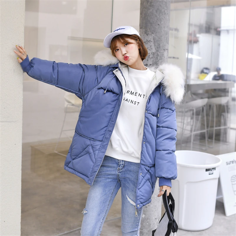 2019 женская зимняя куртка с длинным рукавом меховым воротником теплые толстые