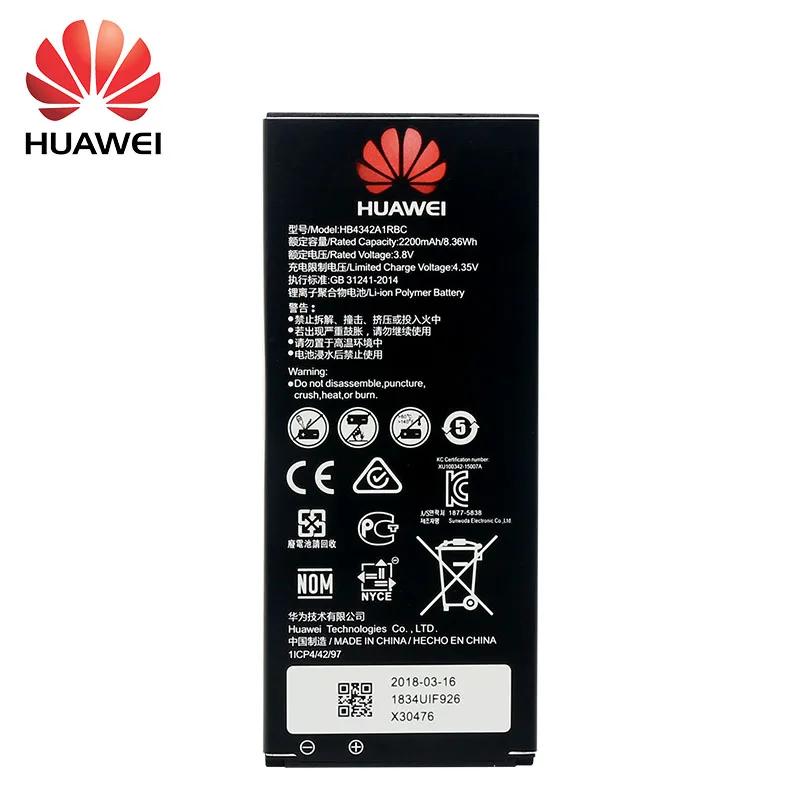 Huawei оригинальный аккумулятор HB4342A1RBC 2200mAh для Y5II Y5 II 2 Ascend 5 + Y6 Honor 4A SCL TL00 5A LYO