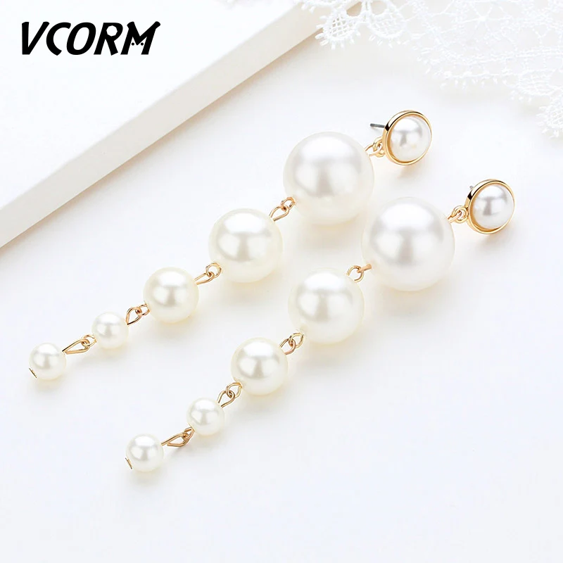 VCORM модные роскошные серьги-капли с искусственным жемчугом для женщин свадебной