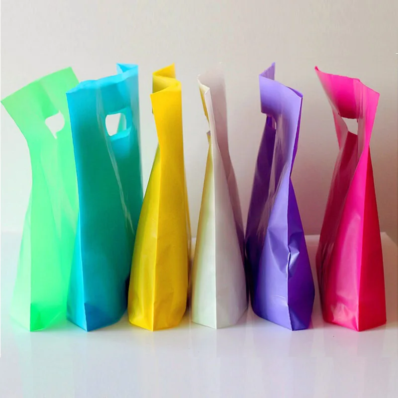 

100pcs Small large Plastic Bag Purple red Jewelry Boutique Gift Bag With Handle Plastic Shopping Bag And gift Packaging bag
