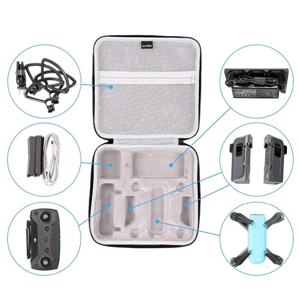 LTGEM Case for DJI Spark Drone Fits 4 Drone Batteries,Propeller Guard,Battery Charger,Remote Controller and Other Accessories-Bl