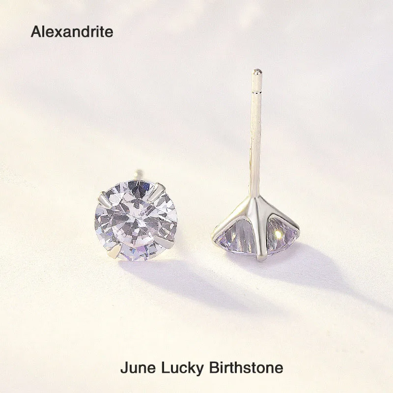 Jun. Alexandrite TTVOVO 925 пробы серебряные серьги-гвоздики месяц счастливый камень по месяцу рождения AAA кубический цирконий канал серьги для женщин мужчин свадебные ювелирные изделия - Окраска металла: Jun. Alexandrite