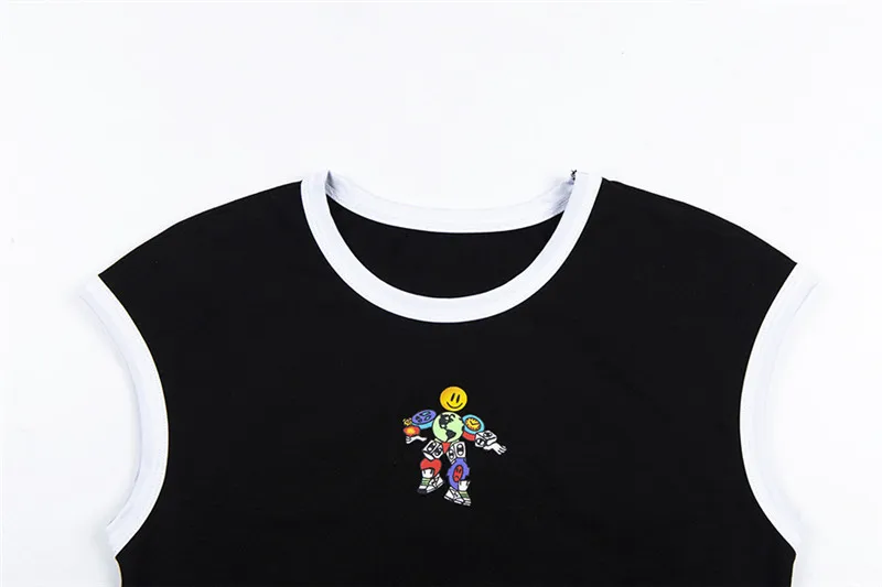 Harajuku Винтаж ins горячий стиль мультфильм машина шаблон печати короткий рукав черный женский укороченный топ футболки YQ-979