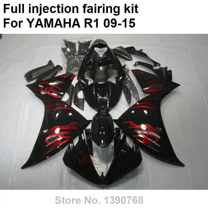 

Injection molded free customize fairing kit for Yamaha YZFR1 09 10 11 12 13 14 15 red flames black fairings YZFR1 2009-2015 BN07